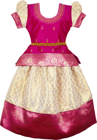 Onam Pattu Pavadai Lehenga Choli  Pink