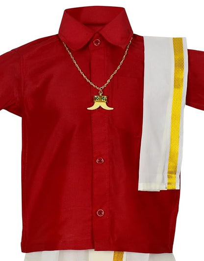 AMIRTHA FASHION Boys Traditional Pancha Dhoti & Shirt Set-PanchaCMRed