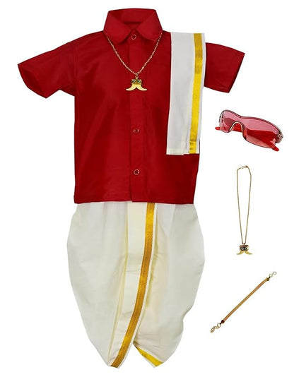 AMIRTHA FASHION Boys Traditional Pancha Dhoti & Shirt Set-PanchaCMRed