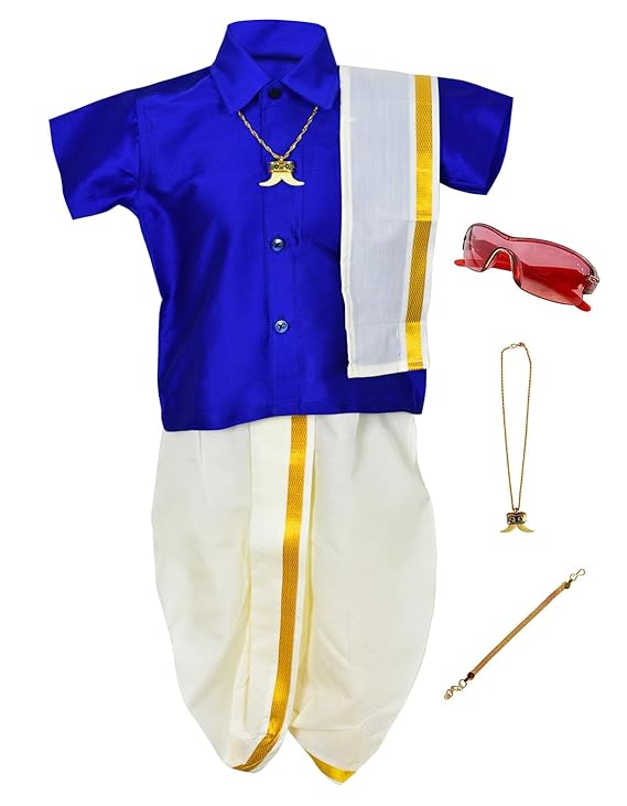 AMIRTHA FASHION Boys Traditional Pancha Dhoti & Shirt Set-PanchaCMBlue