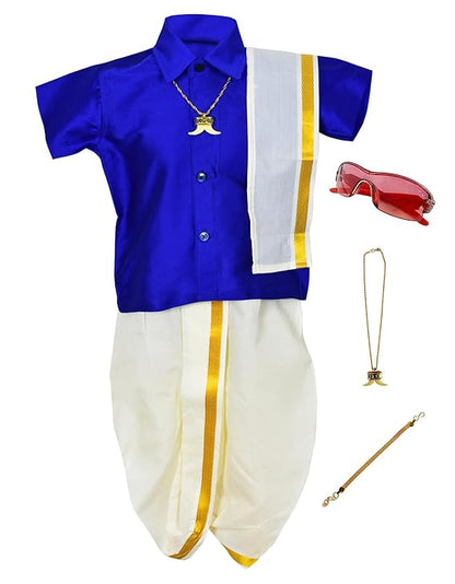 AMIRTHA FASHION Boys Traditional Pancha Dhoti & Shirt Set-PanchaCMBlue