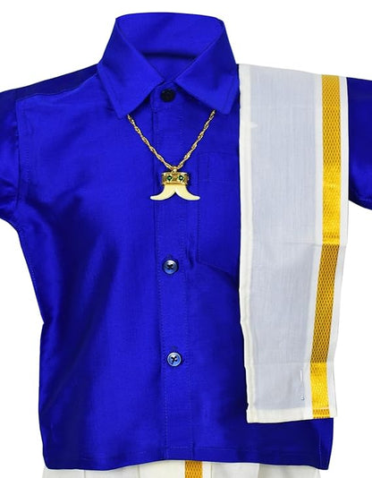 AMIRTHA FASHION Boys Traditional Pancha Dhoti & Shirt Set-PanchaCMBlue