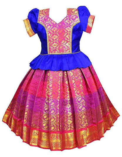 AMIRTHA FASHION Pattu Pavadai Lehenga Choli-ElaaBlue