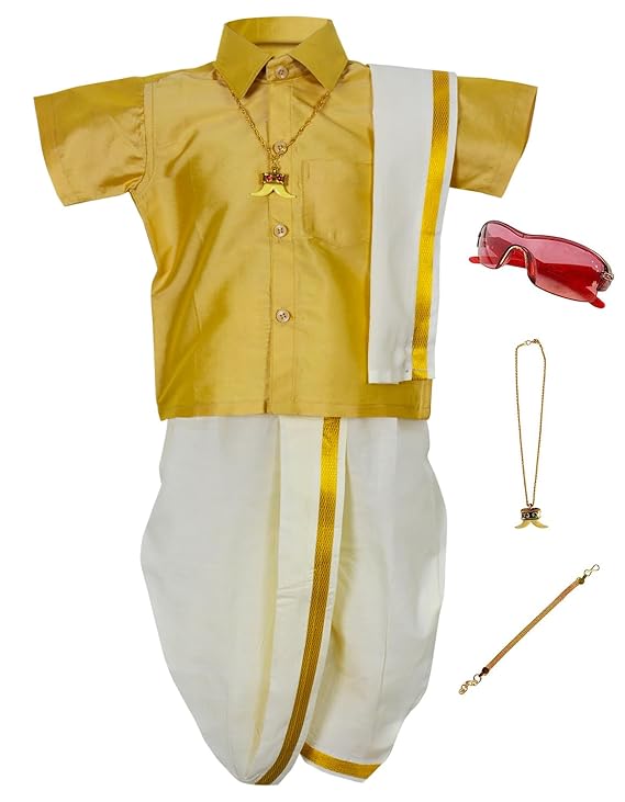 Kids Traditional Pancha Dhoti & Sand Shirt Set