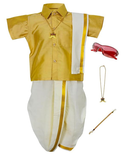 Kids Traditional Pancha Dhoti & Sand Shirt Set