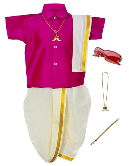 AMIRTHA FASHION Boys Traditional Pancha Dhoti & Shirt Set-PanchaCMPink