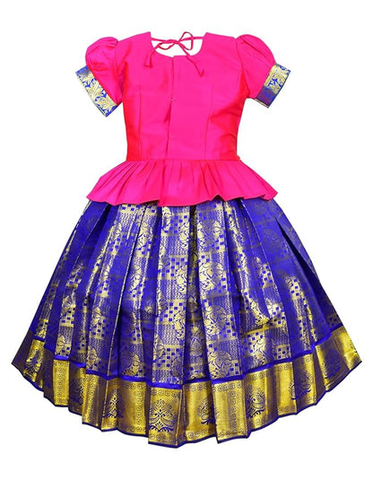 AMIRTHA FASHION Pattu Pavadai Lehenga Choli-ElaaPink
