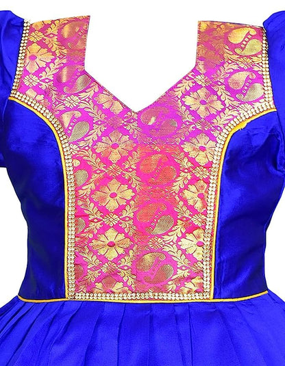 AMIRTHA FASHION Pattu Pavadai Lehenga Choli-ElaaBlue