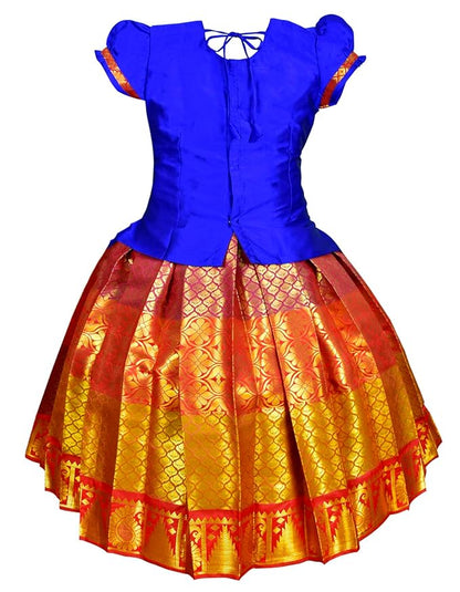 AMIRTHA FASHION Pattu Pavadai Lehenga Choli-MeenaBlue
