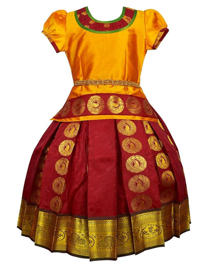 AMIRTHA FASHION Pattu Pavadai Lehenga Choli-MalarGold