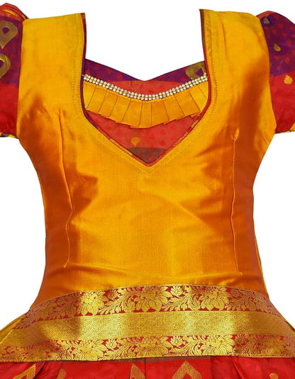 AMIRTHA FASHION Pattu Pavadai Lehenga Choli-SundhariGold