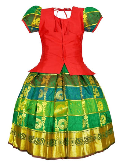 AMIRTHA FASHION Pattu Pavadai Lehenga Choli-SundhariRed