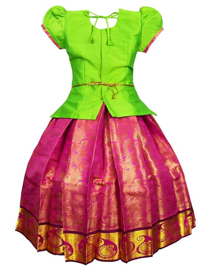 AMIRTHA FASHION Pattu Pavadai Lehenga Choli-MalarGreen