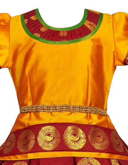 AMIRTHA FASHION Pattu Pavadai Lehenga Choli-MalarGold