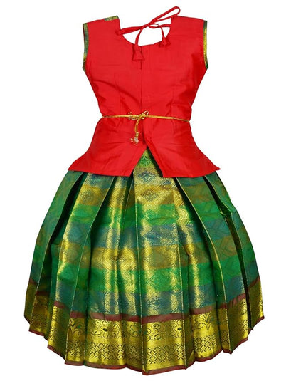 AMIRTHA FASHION Pattu Pavadai Lehenga Choli-BL2Red
