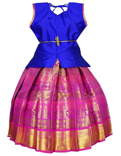 AMIRTHA FASHION Pattu Pavadai Lehenga Choli-BL2Blue