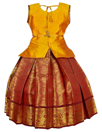 AMIRTHA FASHION Pattu Pavadai Lehenga Choli- BL2Gold