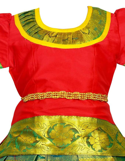AMIRTHA FASHION Pattu Pavadai Lehenga Choli-MalarRed