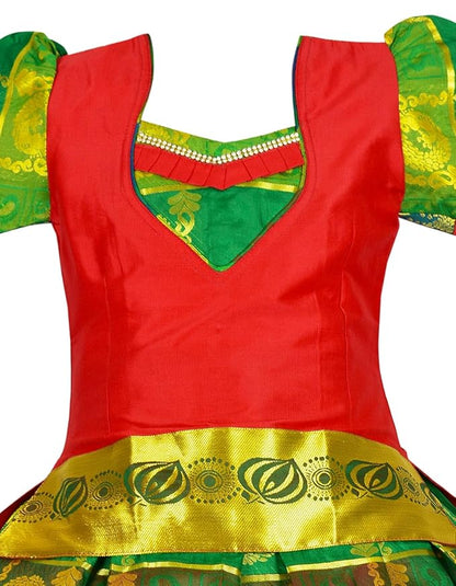 AMIRTHA FASHION Pattu Pavadai Lehenga Choli-SundhariRed