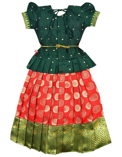 AMIRTHA FASHION Pattu Pavadai Lehenga Choli-AditiPbGreen