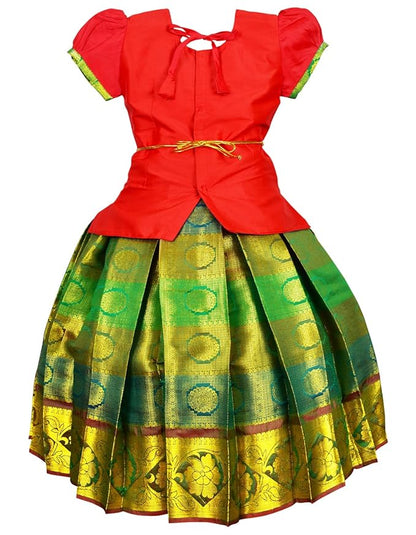 AMIRTHA FASHION Pattu Pavadai Lehenga Choli-MalarRed