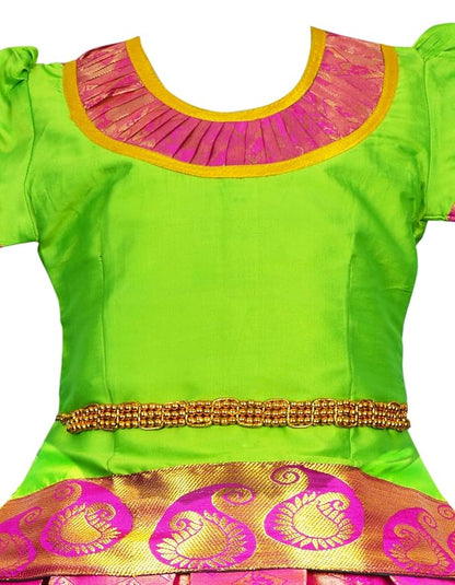 AMIRTHA FASHION Pattu Pavadai Lehenga Choli-MalarGreen