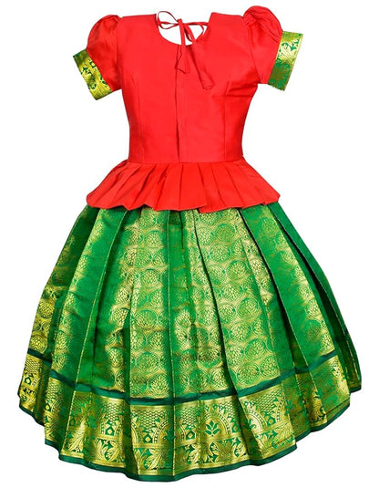 AMIRTHA FASHION Pattu Pavadai Lehenga Choli-ElaaRed