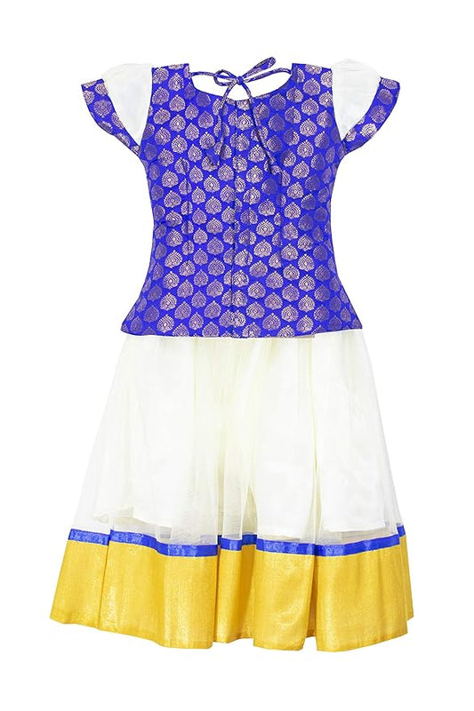 AMIRTHA FASHION Pattu Pavadai Lehenga Choli-SWKBlue
