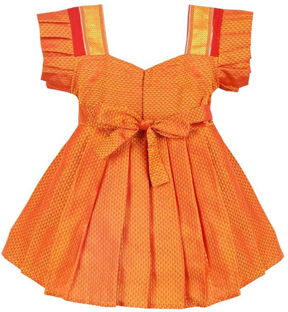 AMIRTHA FASHION Pattu Frock Pure Cotton-KhanF3Orange