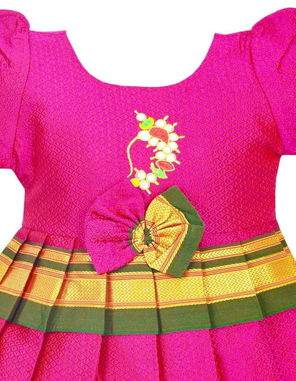 AMIRTHA FASHION Pattu Cotton Frock-KhanF1Pink