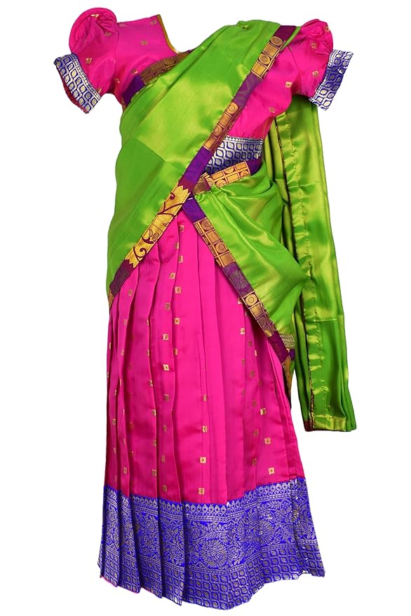 AMIRTHA FASHION New Half Saree -ButtiHSPinkGreen