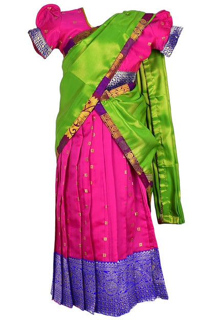 AMIRTHA FASHION New Half Saree -ButtiHSPinkGreen