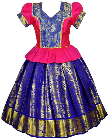 AMIRTHA FASHION Pattu Pavadai Lehenga Choli-ElaaPink