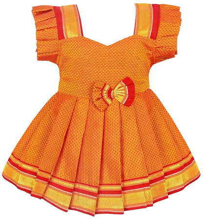 AMIRTHA FASHION Pattu Frock Pure Cotton-KhanF3Orange