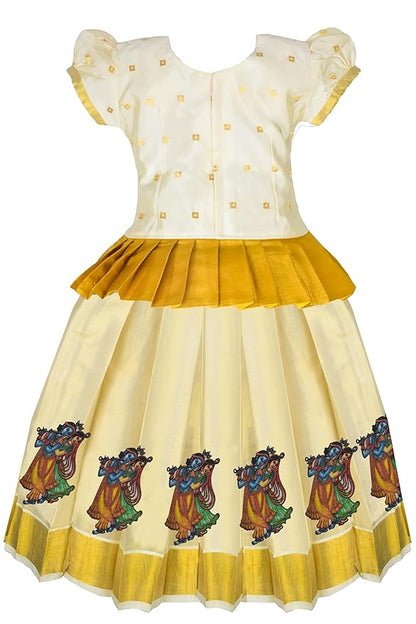 Pattu Pavadai Lehenga Choli White