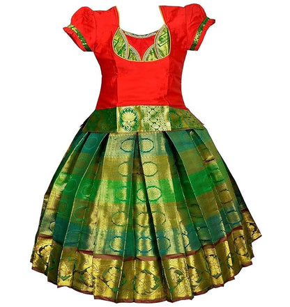 AMIRTHA FASHION Pattu Pavadai Lehenga Choli-MeenaRed
