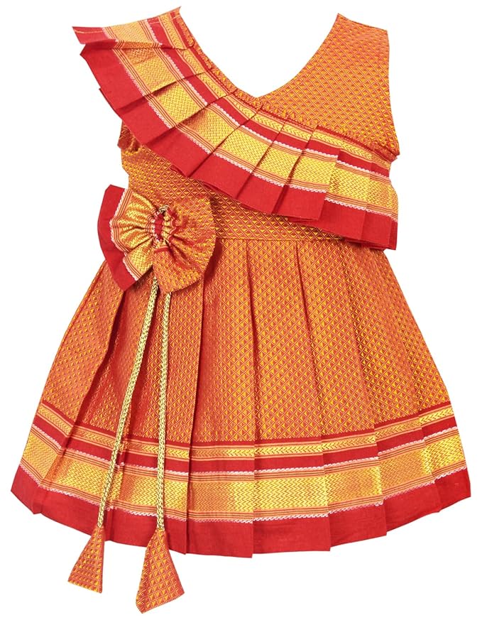 AMIRTHA FASHION Pattu Cotton Frock-KhanF2Orange
