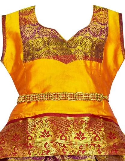 AMIRTHA FASHION Pattu Pavadai Lehenga Choli- BL2Gold