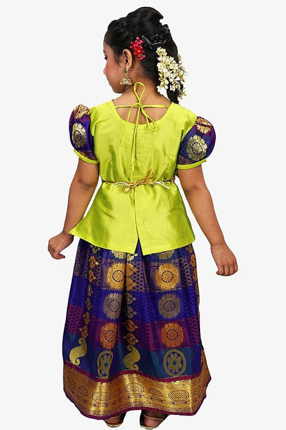 AMIRTHA FASHION Pattu Pavadai Lehenga Choli-SundhariGreen