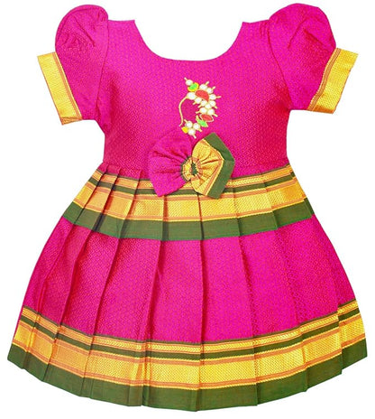 AMIRTHA FASHION Pattu Cotton Frock-KhanF1Pink
