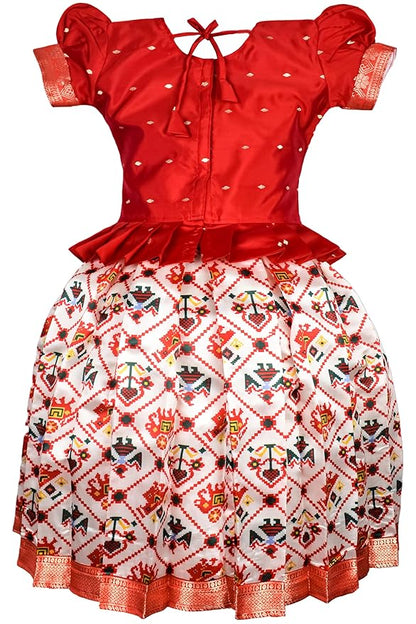 AMIRTHA FASHION Pattu Pavadai Lehenga Choli-TrendPPRed