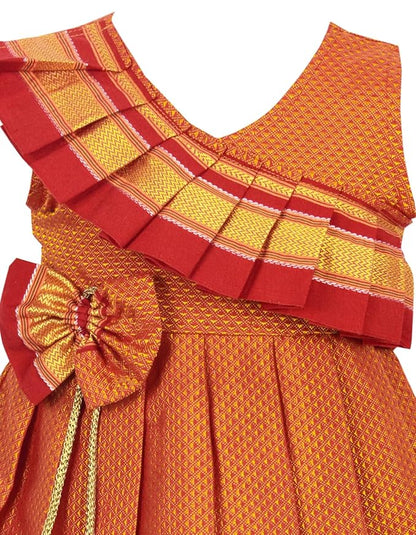 AMIRTHA FASHION Pattu Cotton Frock-KhanF2Orange