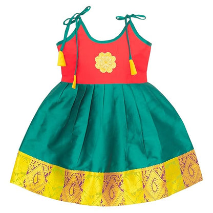 AMIRTHA FASHION Pattu Frock-AnarkaliRed