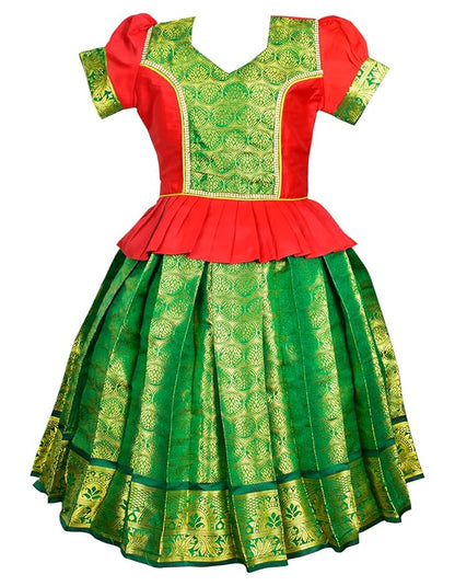 AMIRTHA FASHION Pattu Pavadai Lehenga Choli-ElaaRed