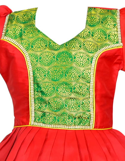AMIRTHA FASHION Pattu Pavadai Lehenga Choli-ElaaRed