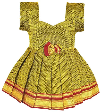 AMIRTHA FASHION Pattu Frock Pure Cotton-KhanF3Yellow