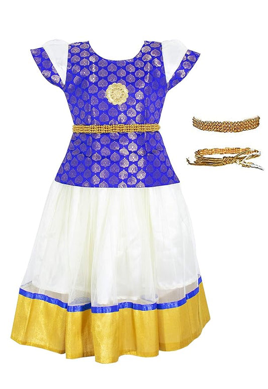 AMIRTHA FASHION Pattu Pavadai Lehenga Choli-SWKBlue