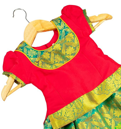 AMIRTHA FASHION Pattu Pavadai Lehenga Choli-PadmaRed
