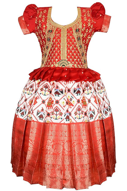 AMIRTHA FASHION Pattu Pavadai Lehenga Choli-TrendPPRed