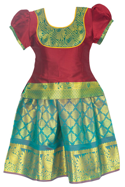 AMIRTHA FASHION Pattu Pavadai Lehenga Choli-PadmaMaroon